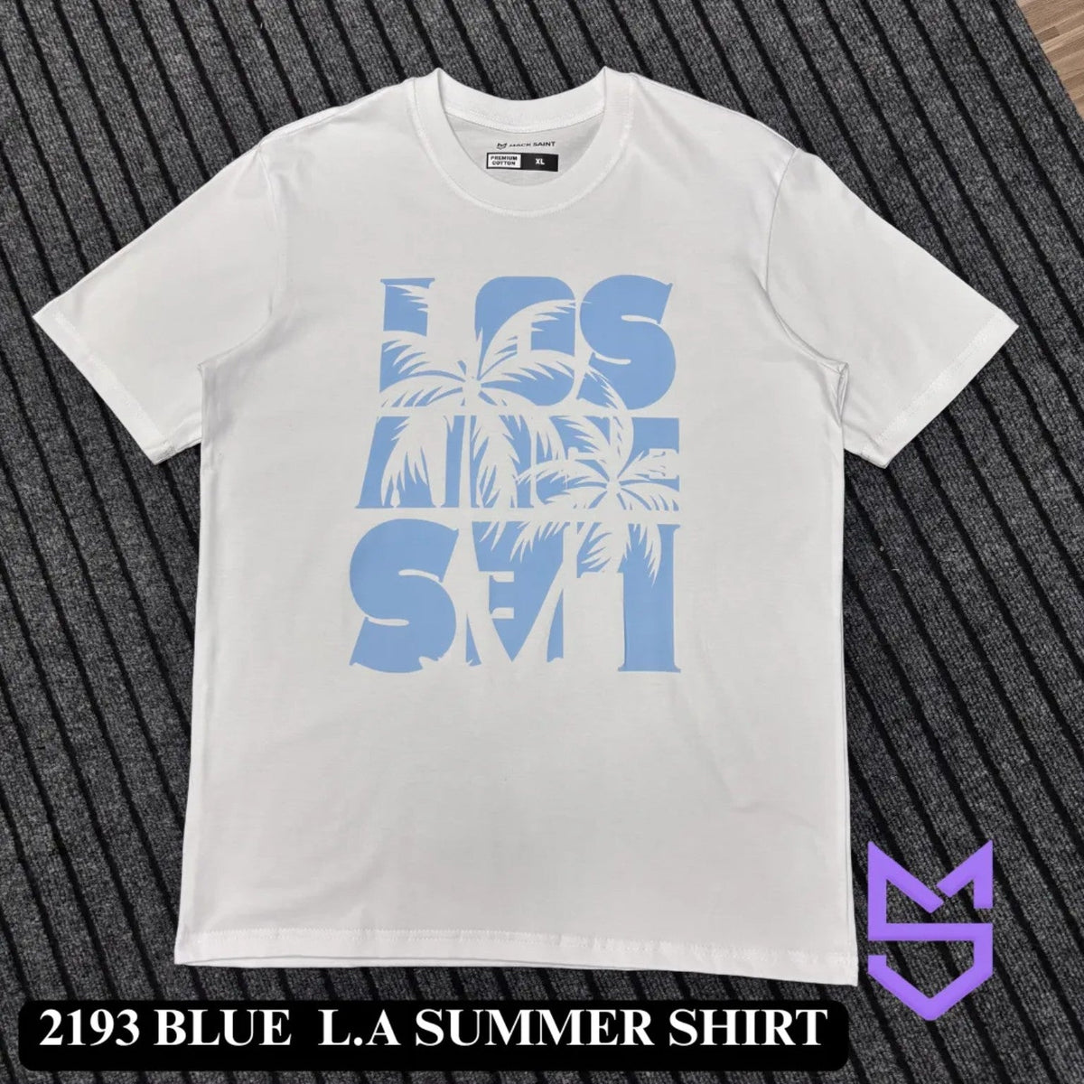 White 2193 LA Summer Shirt with blue print